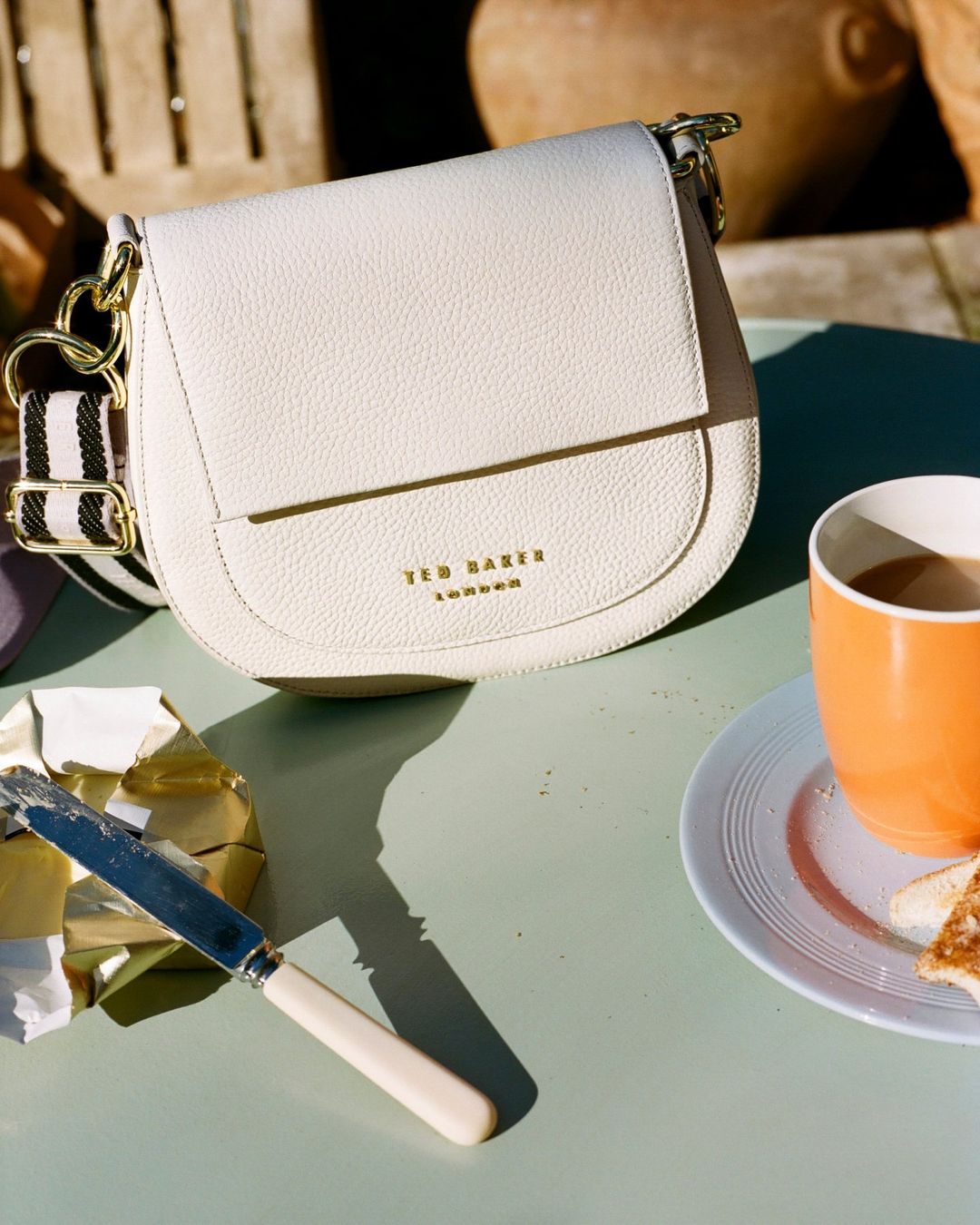 Ted Baker bag on a restaurant table 