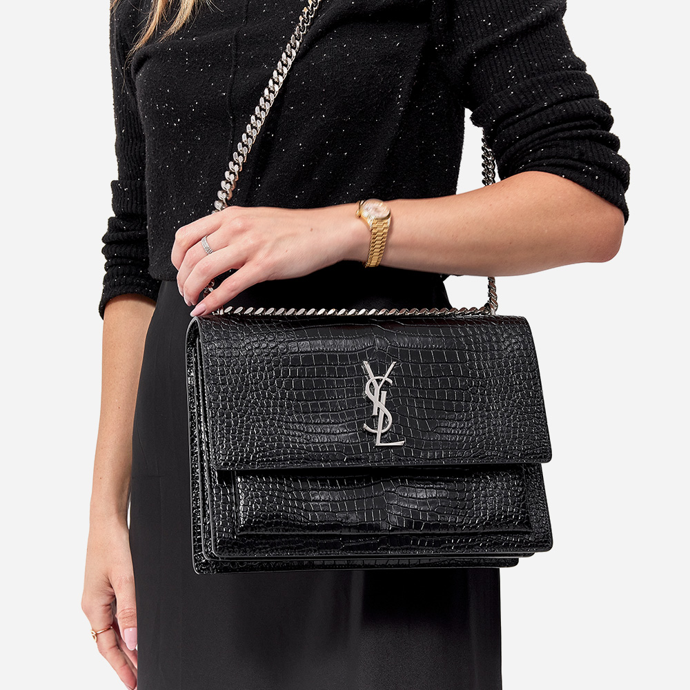 image of the large saint laurent sunset bag on figure by fashionphile