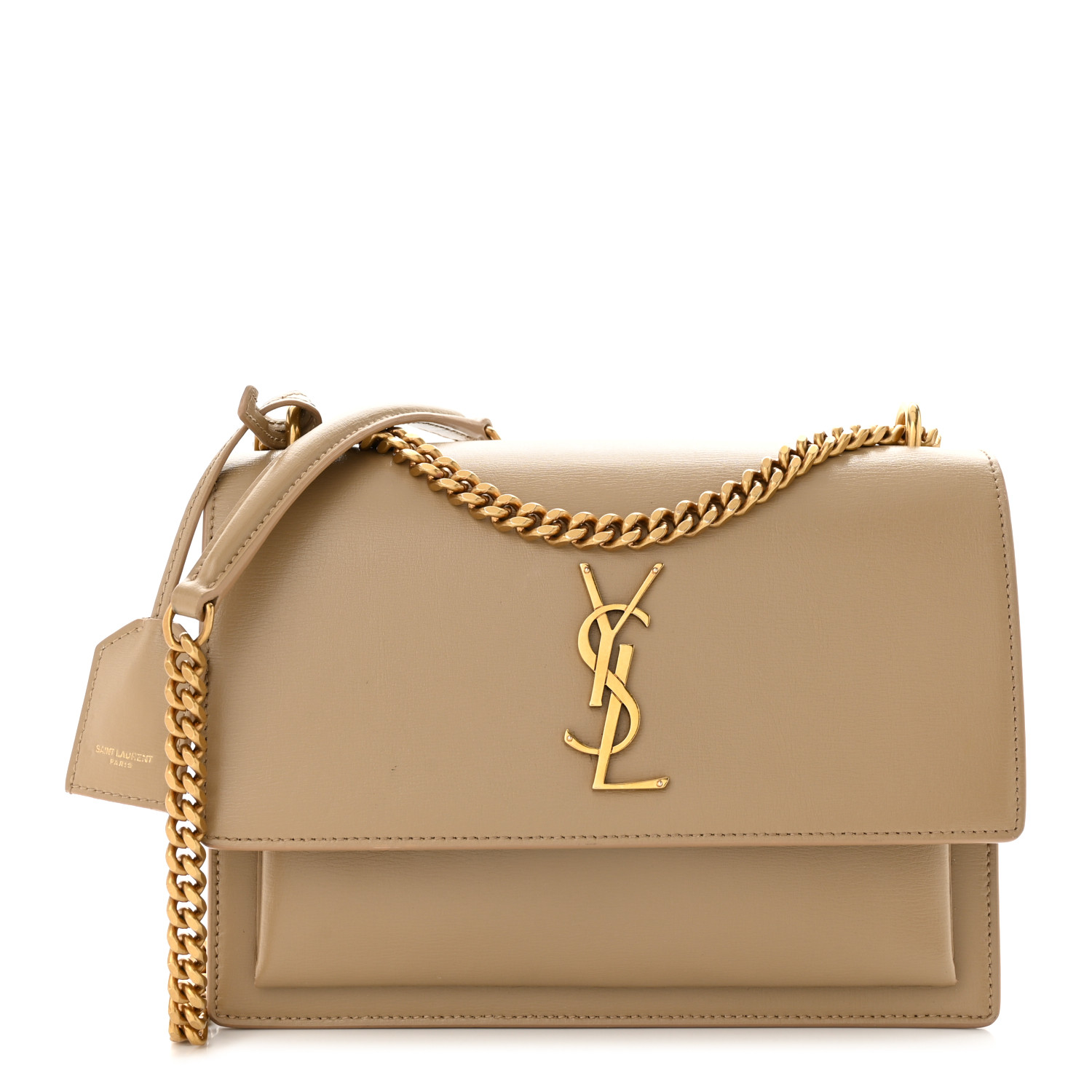 image of SAINT LAURENT Calfskin Medium Monogram Sunset in the color Dark Latte by FASHIONPHILE