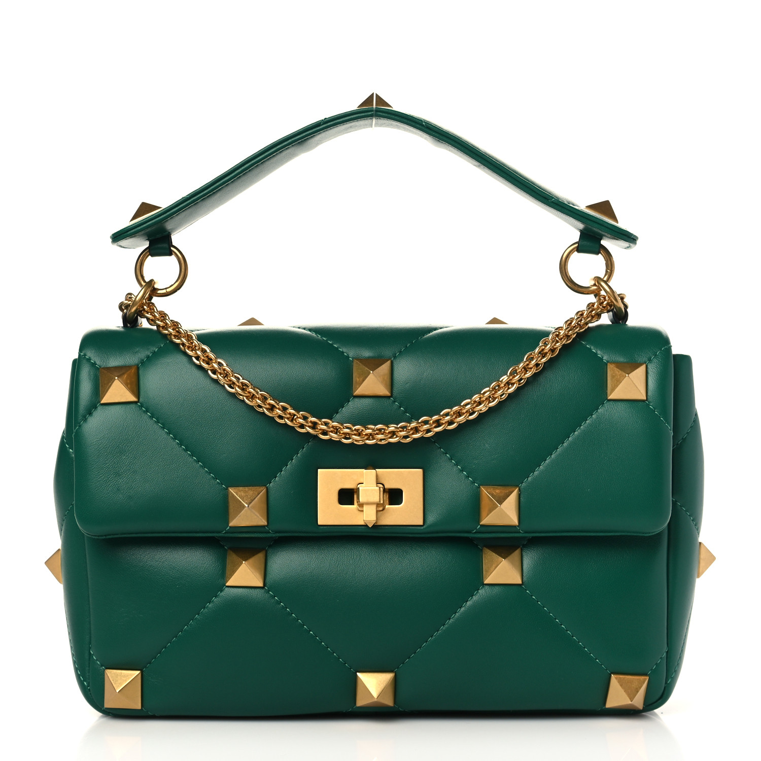 this is an image from FASHIONPHILE of a VALENTINO GARAVANI Nappa Large Roman Stud Shoulder Bag in the color Jungle