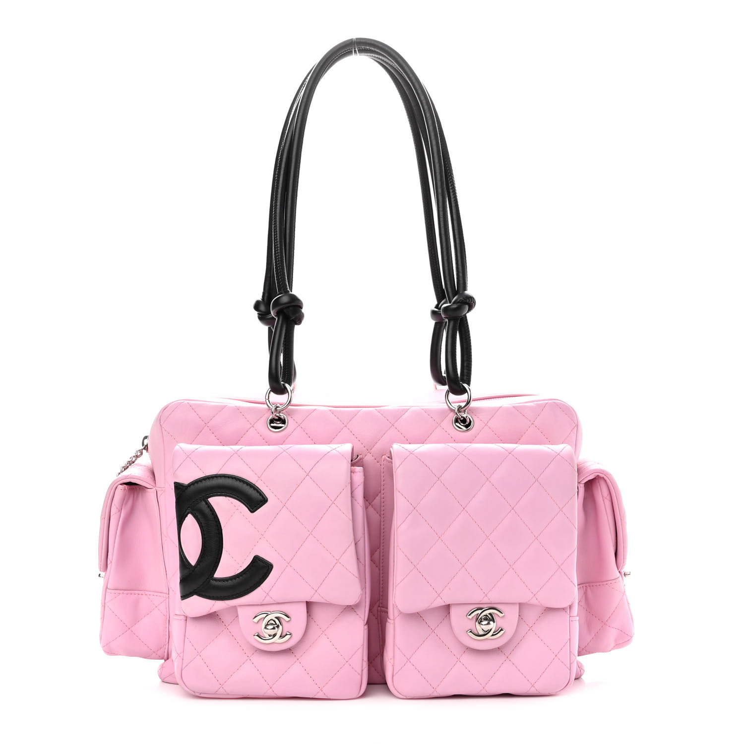 CHANEL Calfskin Quilted Large Cambon Multipocket Reporter in the colors Pink and Black by FASHIONPHILE