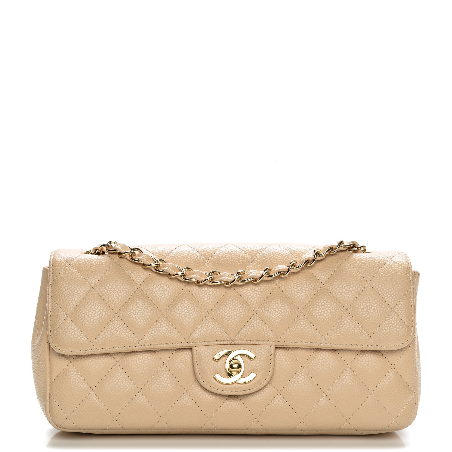 CHANEL Caviar Quilted East West Flap in the color Beige Clair by FASHIONPHILE