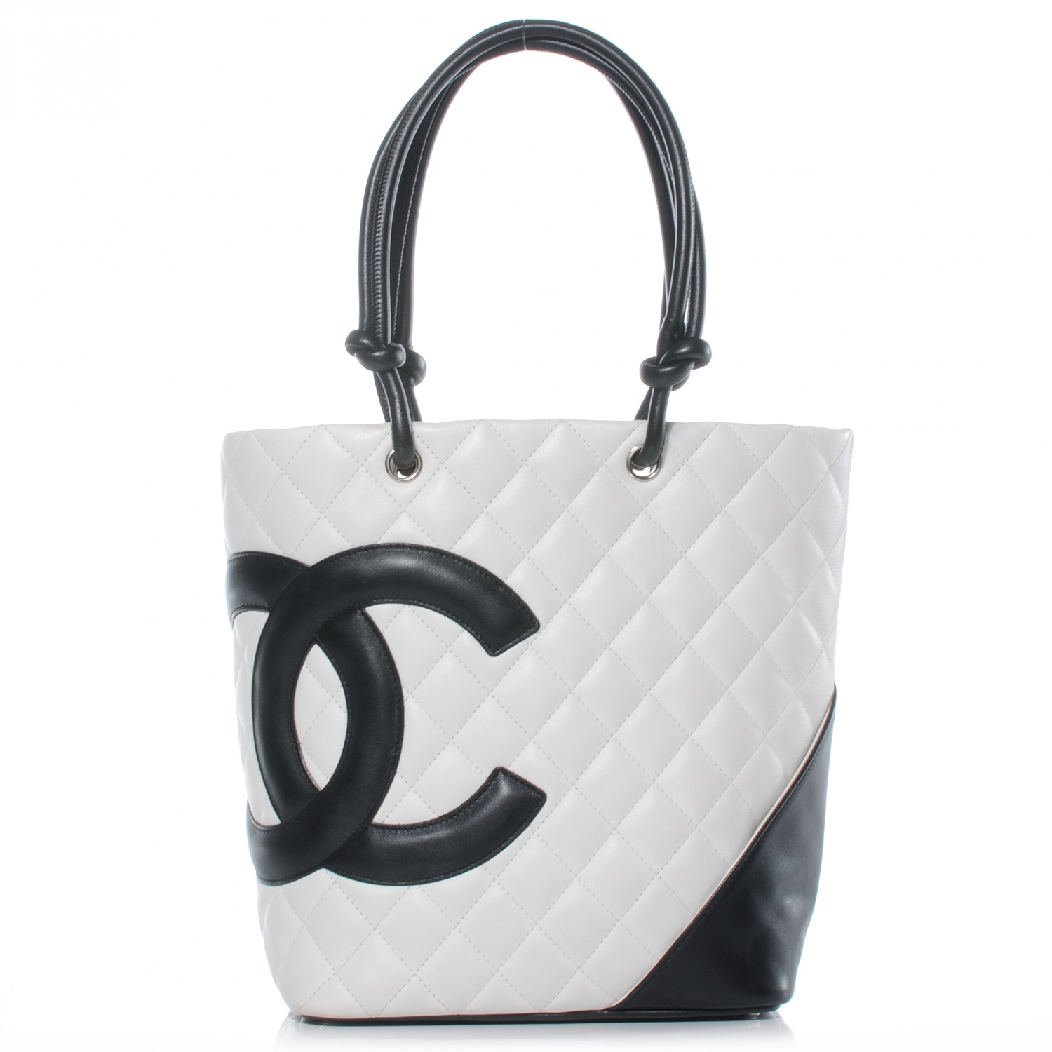 CHANEL Calfskin Quilted Medium Cambon Tote in the colors White and Black by FASHIONPHILE